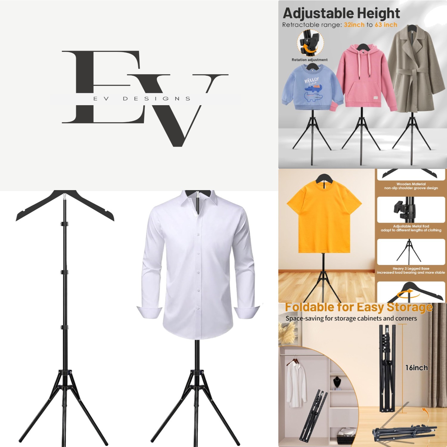 360° Rotatable Clothing Display Stand, Adjustable 32-63 Inch T-Shirt Mannequin