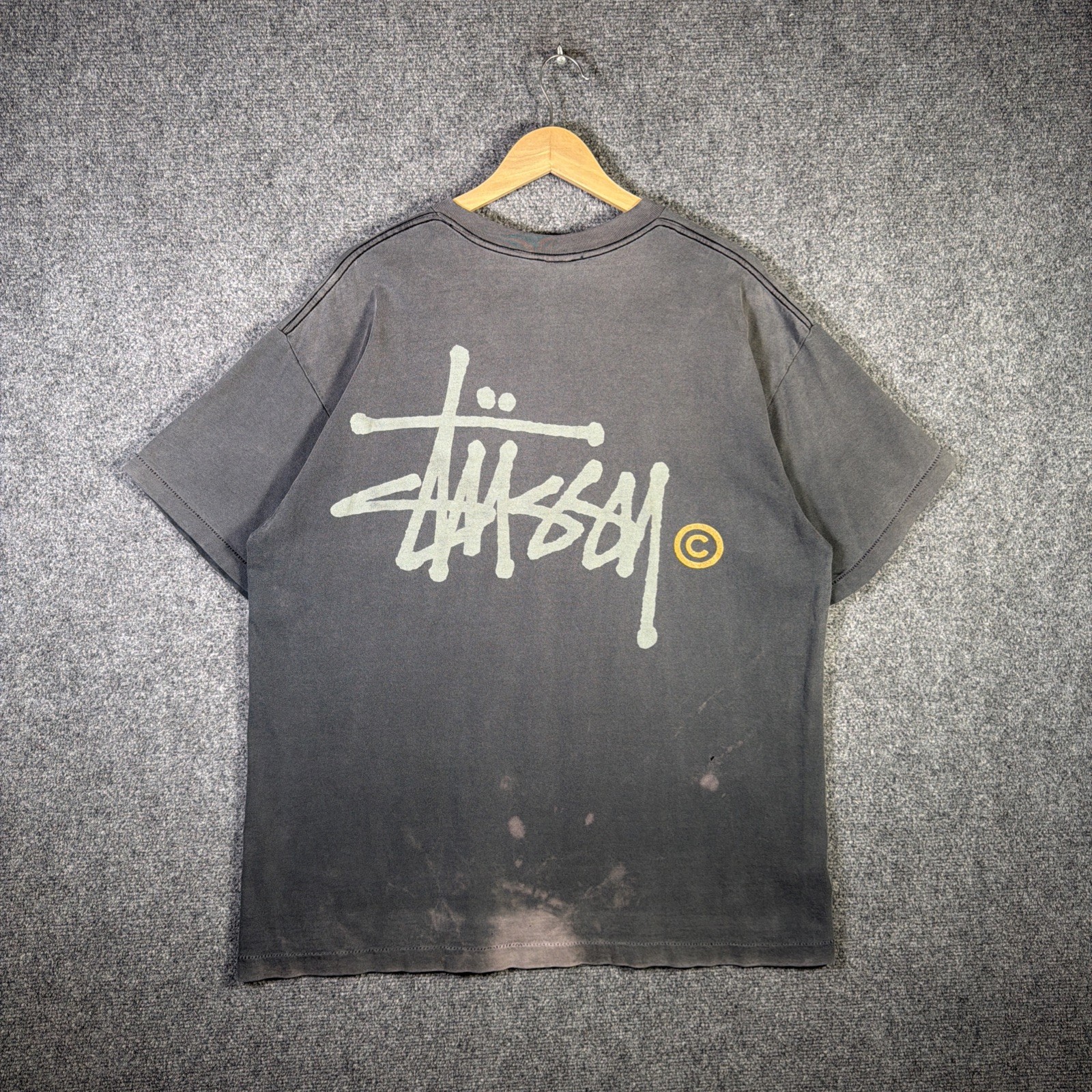 Vintage Stussy Shirt Mens XL Black 90s Basic Logo Faded Skate Surf Rare Tribe