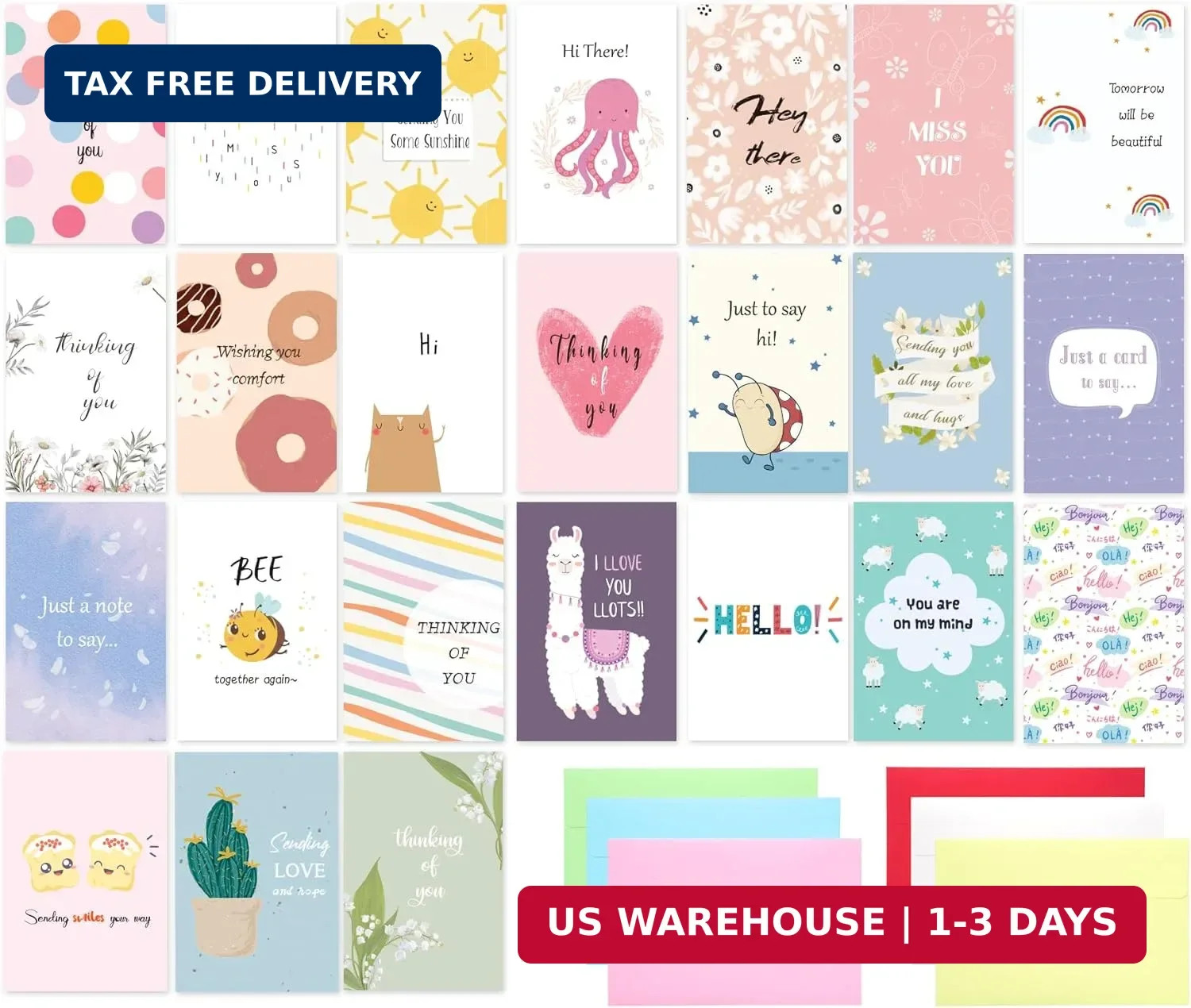 24 Pack Thinking of You Cards Assortment with Self-adhesive Envelopes, 4\