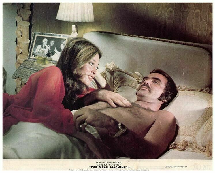 The Mean Machine Original Lobby Card Burt Reynolds in bed with Anitra Ford 1974