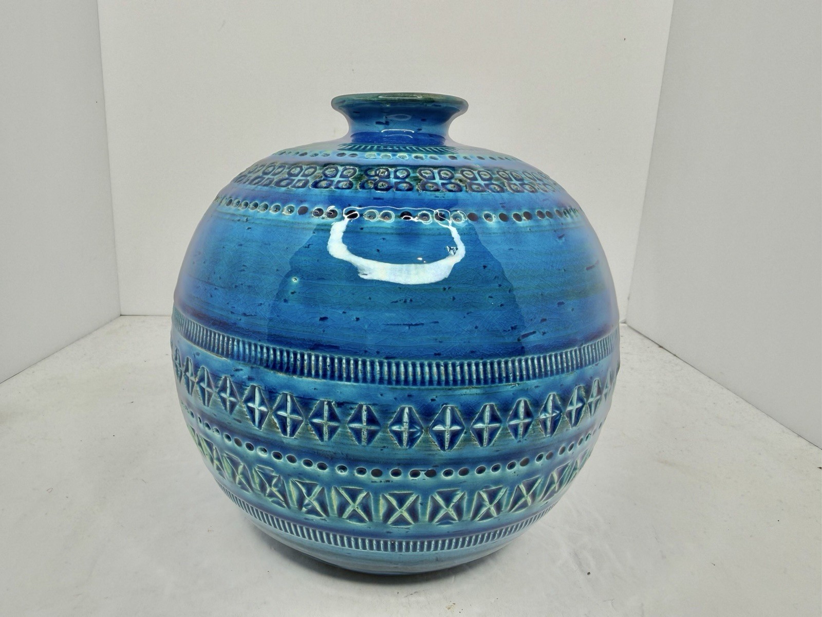 Vintage MCM Bitossi FLAVIA Rimini Blue Round Orb Vase 7.5” Pristine