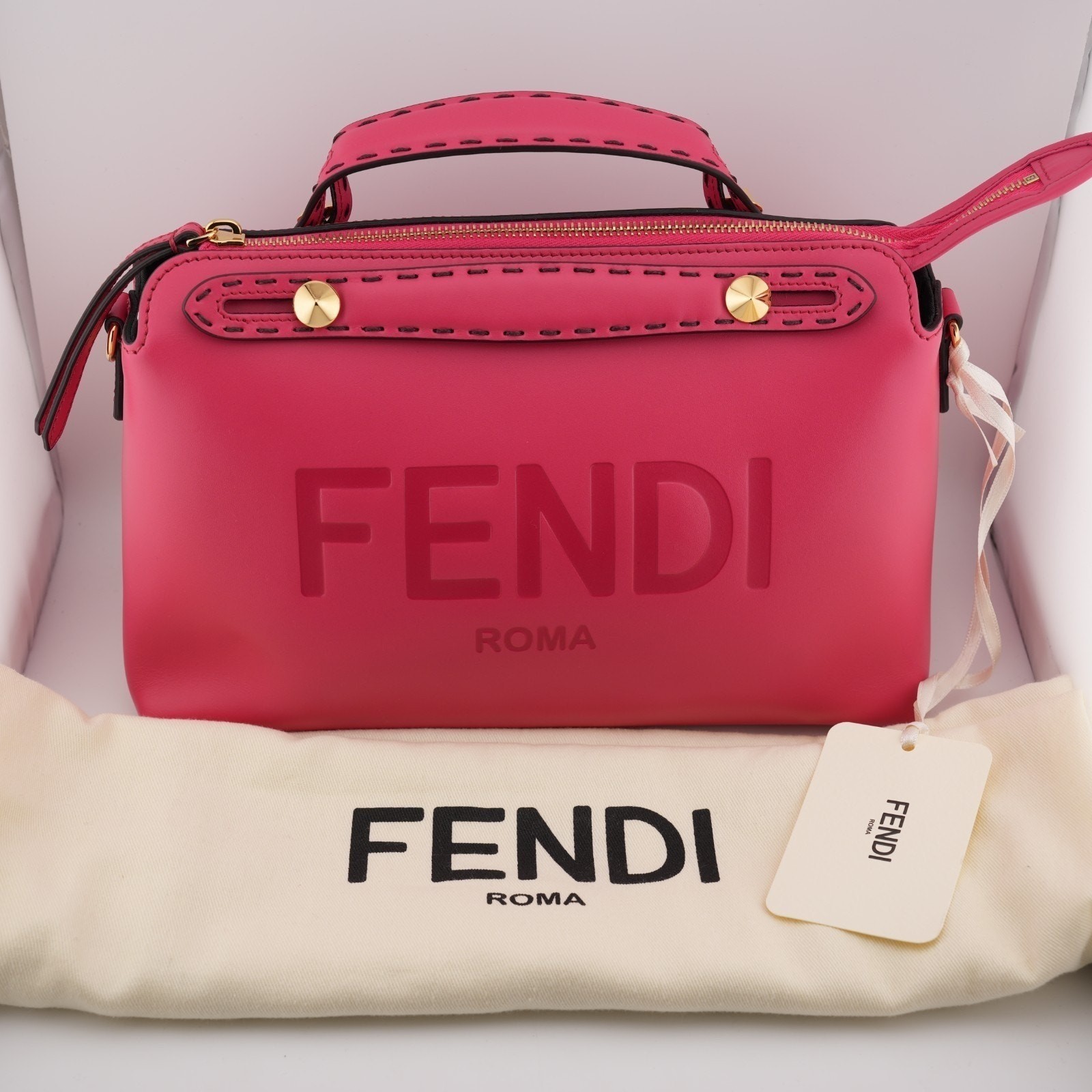 * Fendi By The Way Medium Pink Leather Embossed Logo