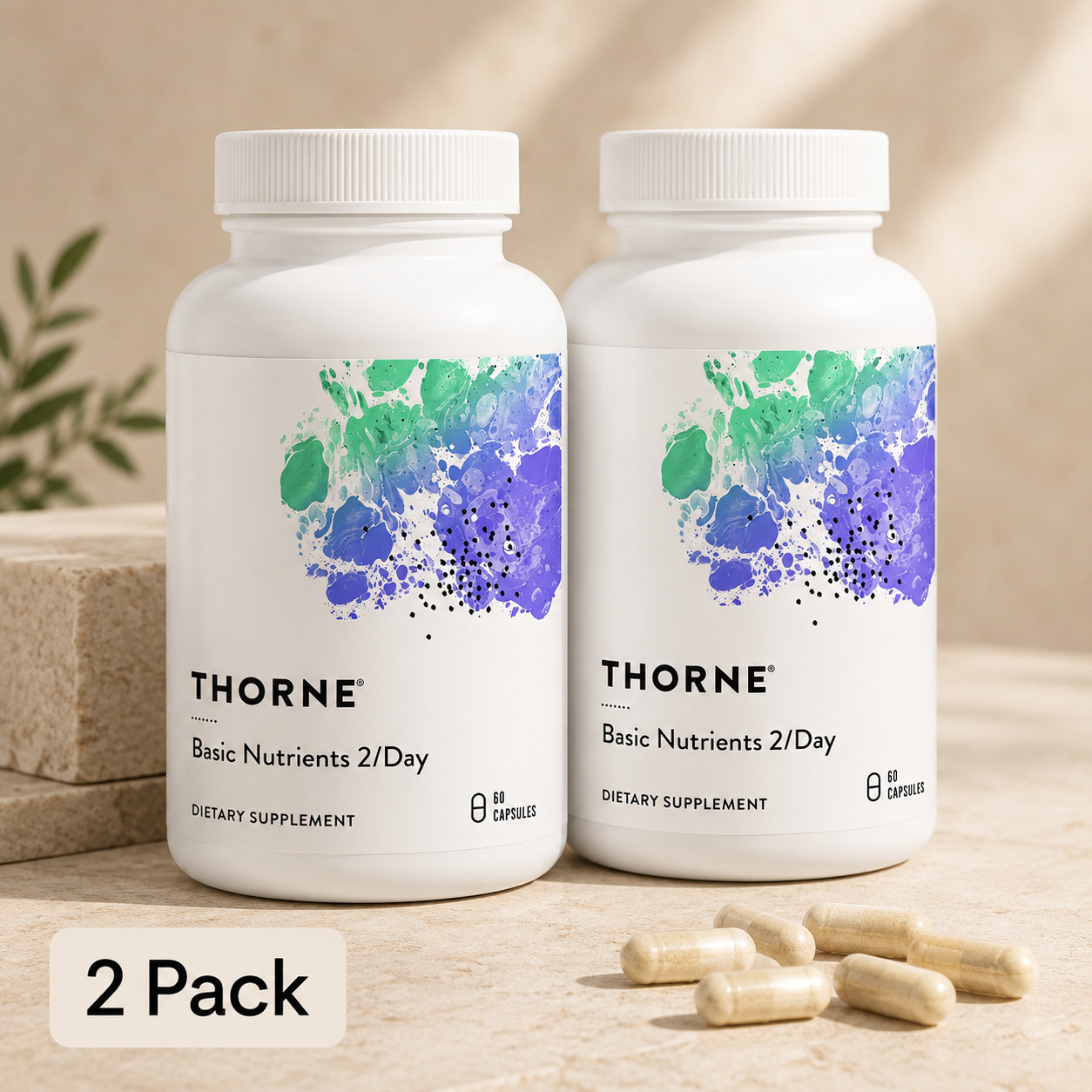 2 Pack THORNE Basic Nutrients 2/Day Multivitamin 60 Capsules Each