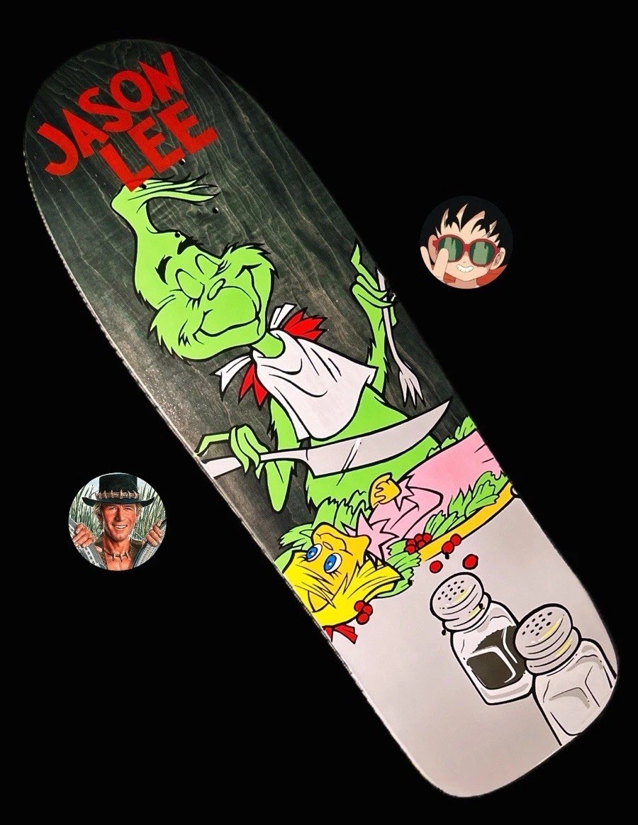 RARE Jason Lee Grinch Feast Prime Heritage Skateboard Deck Reissue Screen Print RARE Jason Lee Grinch Feast Prime Heritage Skateboard Deck Reissue Screen Print