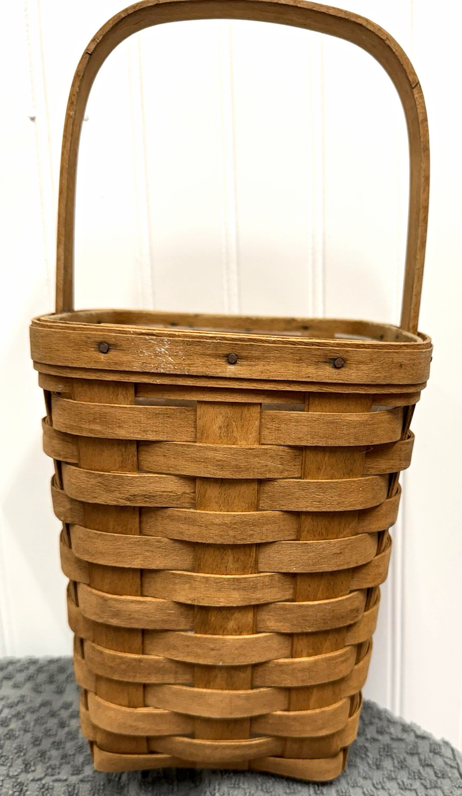 Longaberger 1995 Small Woven Wood Square Storage Basket w/ Handle & Liner 8x8x13 Longaberger 1995 Small Woven Wood Square Storage Basket w/ Handle & Liner 8x8x13
