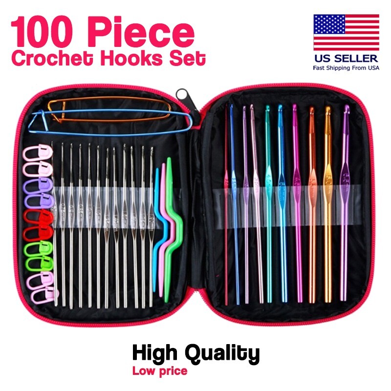 100 piece crochet Hooks Needles Knit Tool Set Weave Craft yarn Multi Color kit