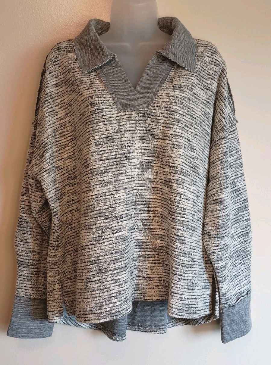 Oddi Womens M NWT Textured Knit Collared Pullover Oversized Boho Cozy Top