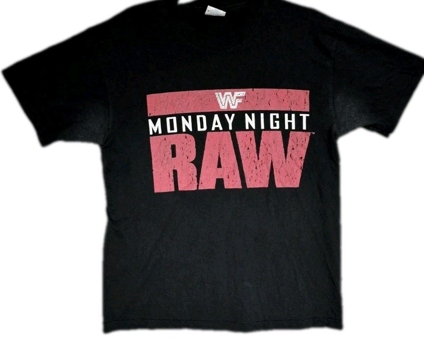 WWF Monday Night Raw 1992 OG T Shirt Mens Large Black Titan Sports USA