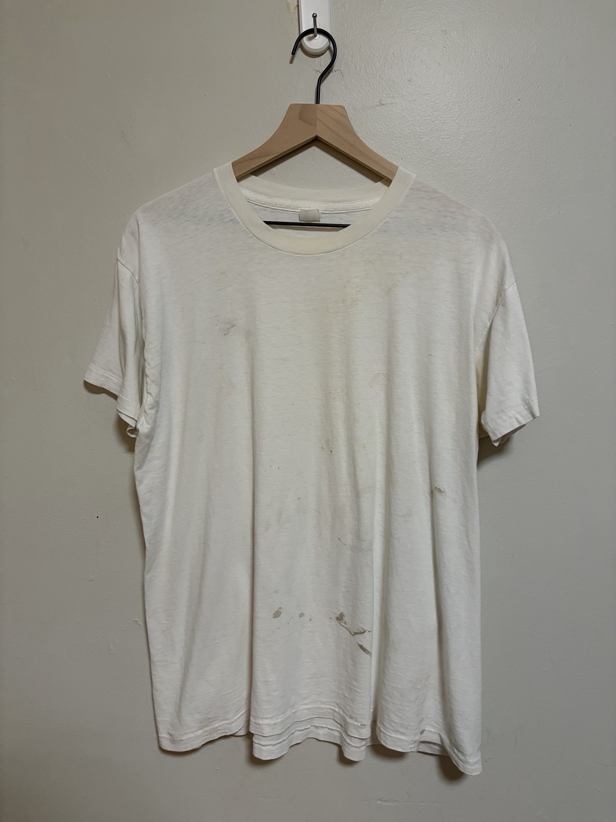 Vintage 1970s Paper Thin Burnout Thrashed Blank White Cotton Soft T Shirt Large Vintage 1970s Paper Thin Burnout Thrashed Blank White Cotton Soft T Shirt Large