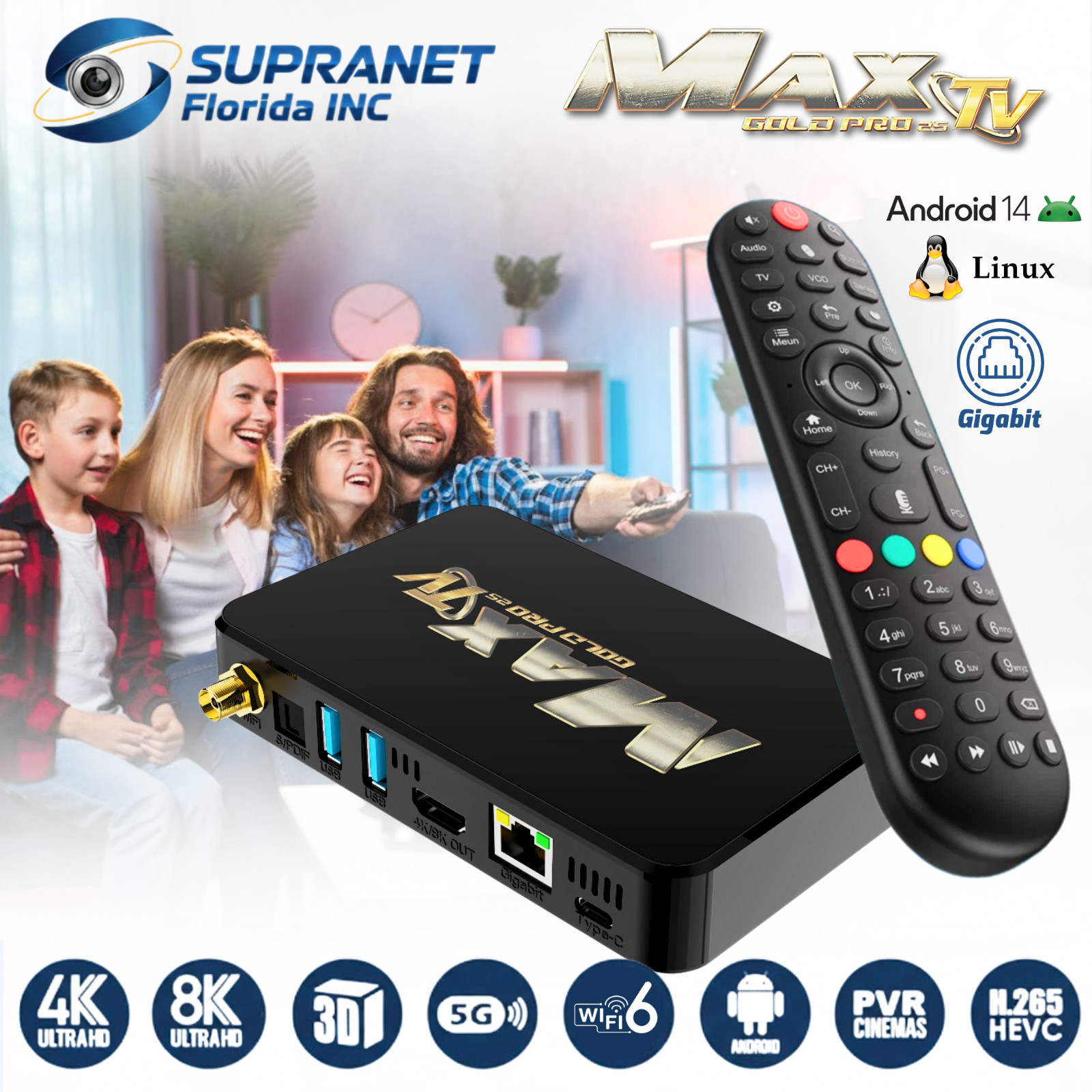 MaxTV Gold PRO25 (2025-2026 Edition) Android 14, WiFi6, Gigabit Ethernet, 4K UHD MaxTV Gold PRO25 (2025-2026 Edition) Android 14, WiFi6, Gigabit Ethernet, 4K UHD