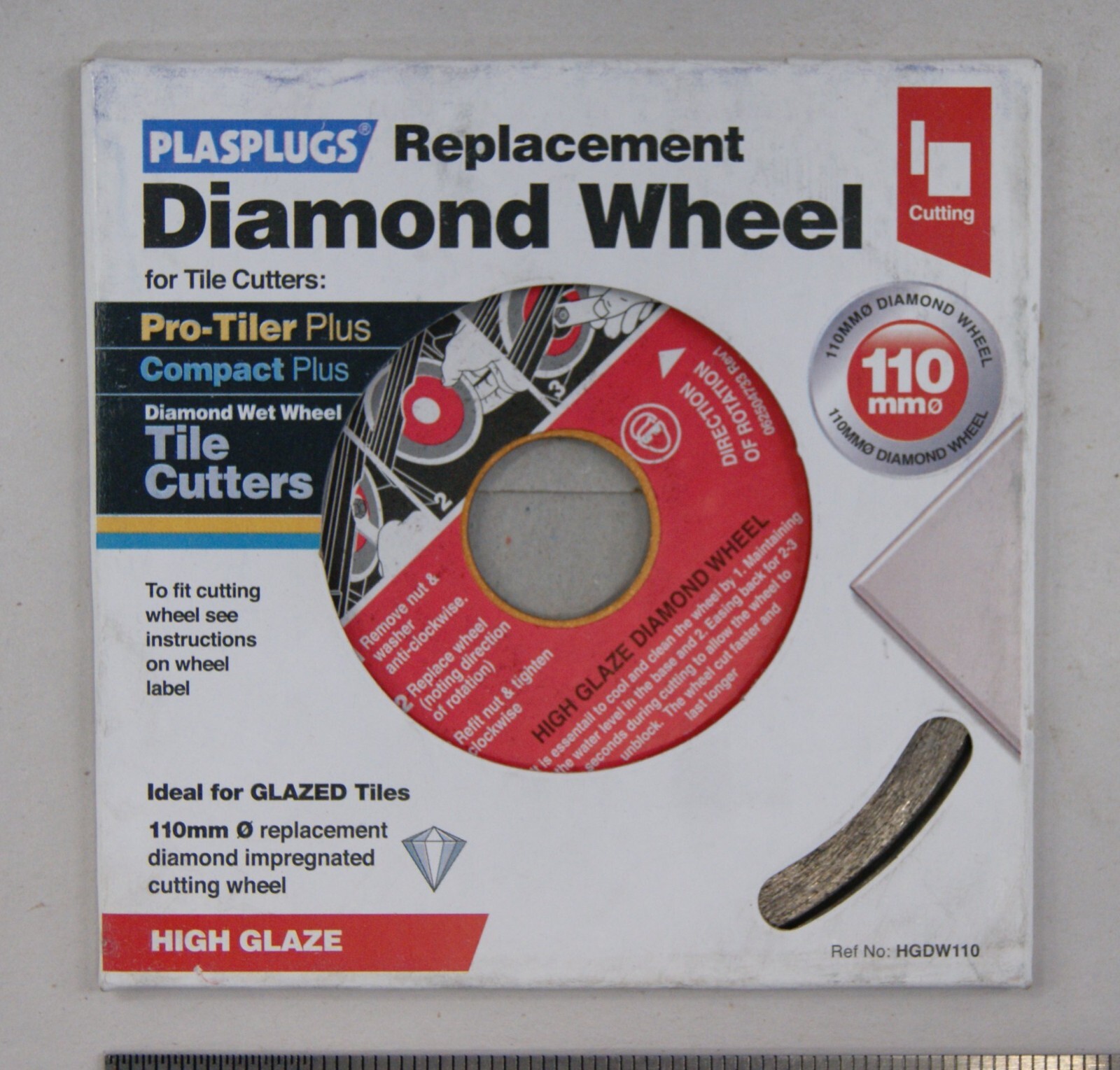 Plasplugs - HGDW110  High Glaze Diamond Tile Cutter Wheel Blade 110mm NOS sh6535