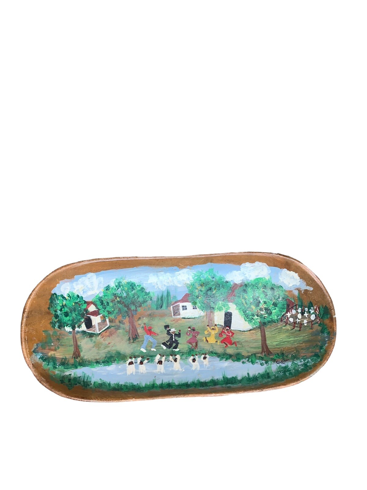 VTG Hand Painted Wooden Oval Bowl Folk Art Signed Katigbak Philippines 16”x7.5” VTG Hand Painted Wooden Oval Bowl Folk Art Signed Katigbak Philippines 16”x7.5”