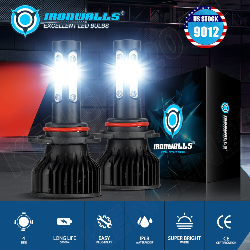 Pair 4 Sides 9012 LED Headlight High/Low Beam Bulbs SUPER BRIGHT 1800000LM 6000K