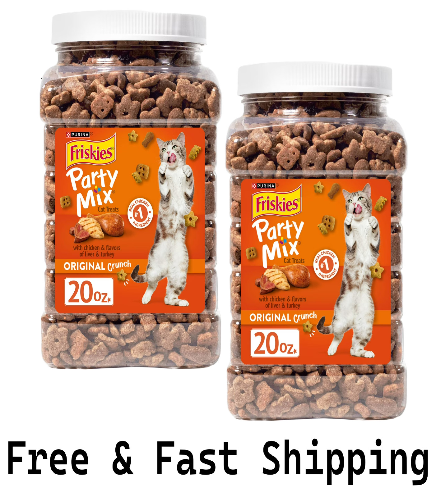 Purina Friskies Party Mix Original Crunch Cat Treats Chicken Turkey 20oz 2Pk