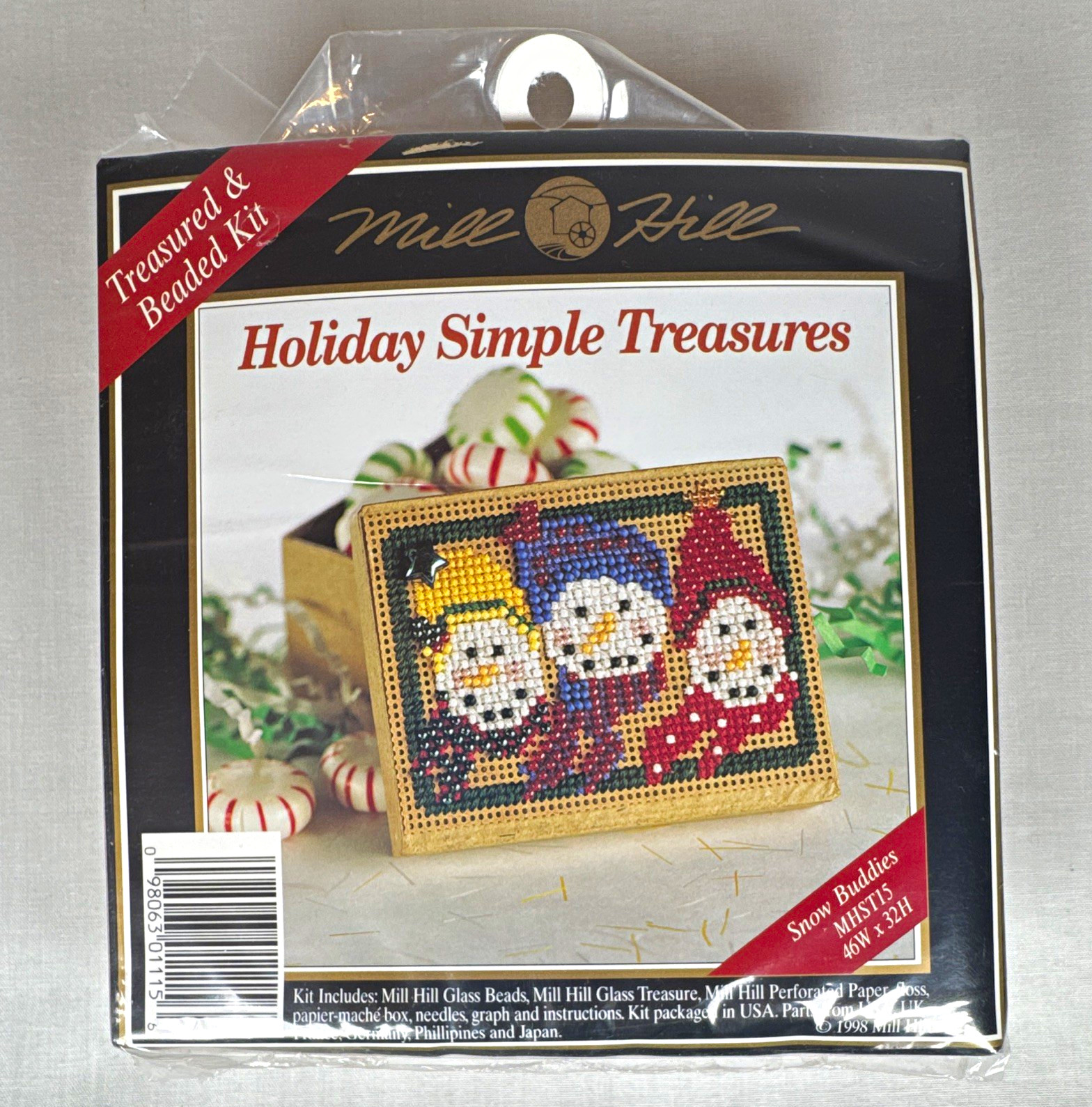 Vtg 1998 Mill Hill Holiday Simple Treasures Snow Buddies Beaded Box Kit MHST15