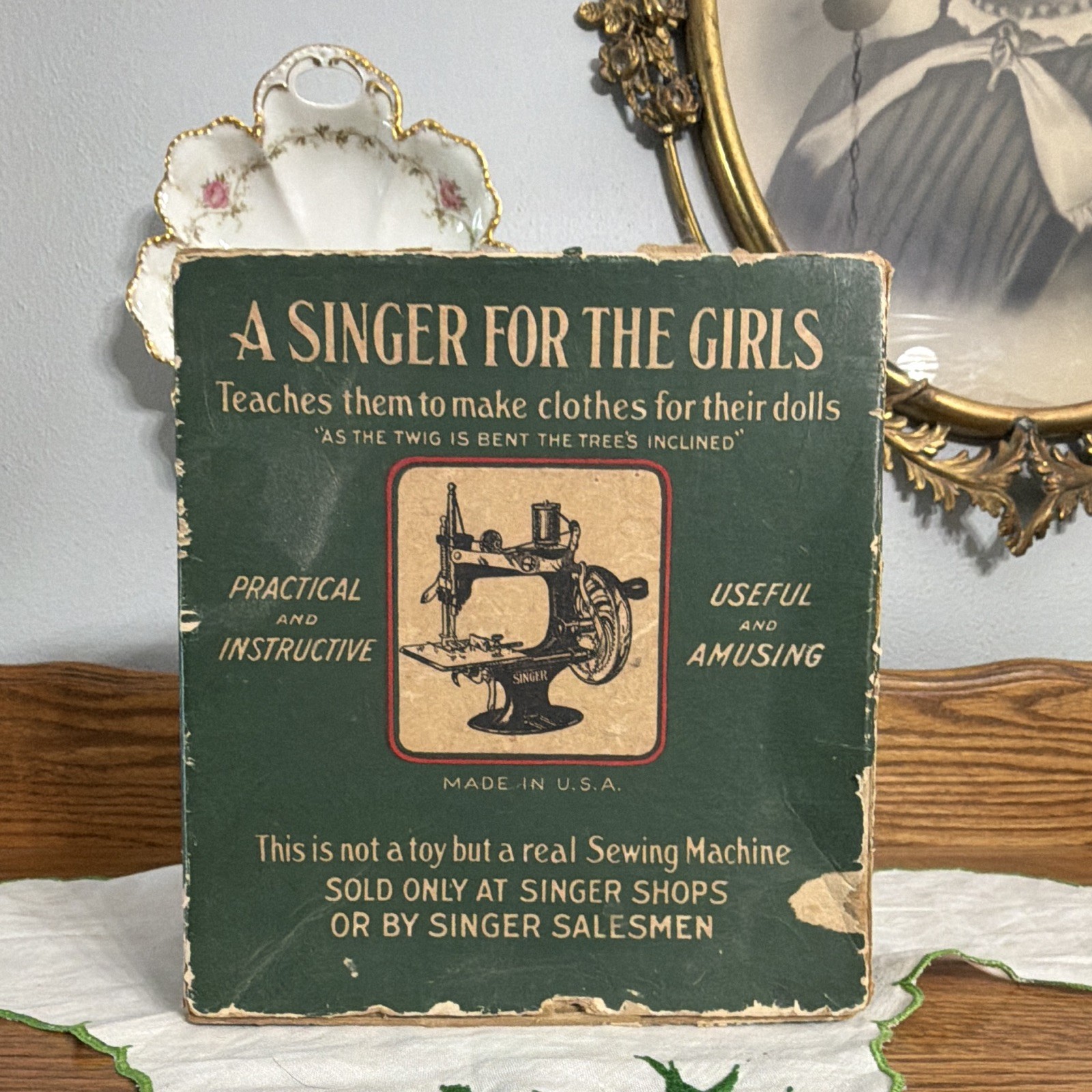 Singer for the Girls Vintage Original Child-Sized Hand Crank Sewing Machine Box Singer for the Girls Vintage Original Child-Sized Hand Crank Sewing Machine Box