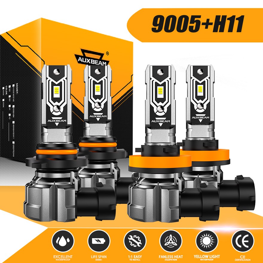 AUXBEAM 9005 H11 LED Headlight Bulbs Combo Kit High Low Beam 60W 20000LM 6000K