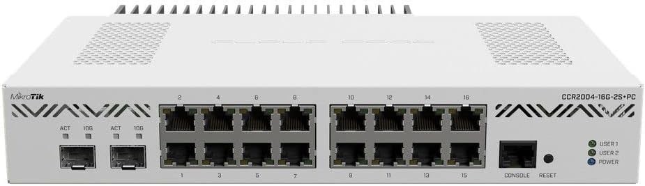Mikrotik CCR2004-16G-2S+PC Ethernet Router 16x Gigabit Ethernet Ports, 2x10G SFP