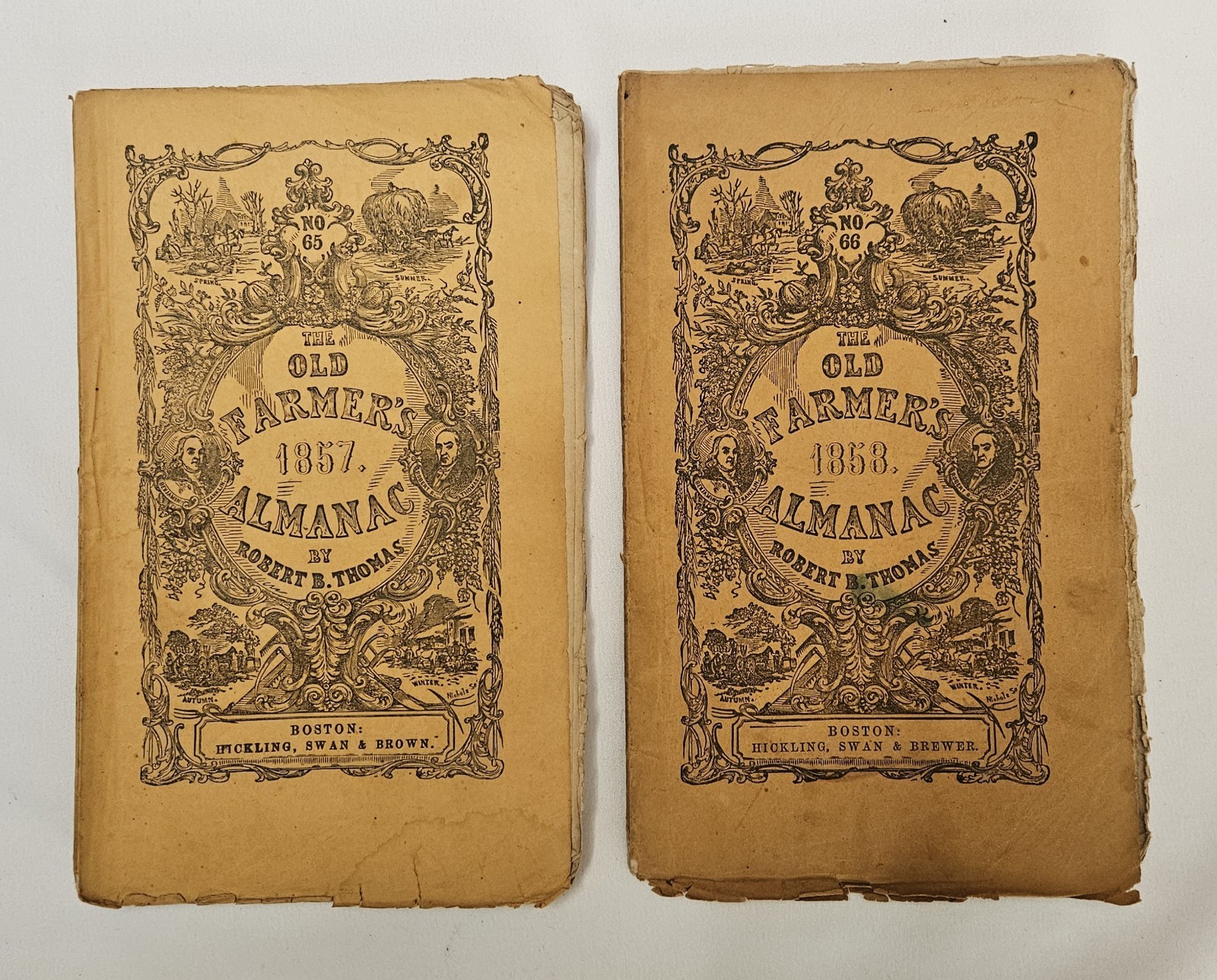 1857-1858 Old Farmer\'s Almanack Robert B Thomas Nos 65-66 Original Wraps