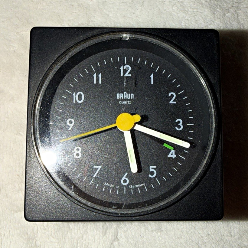 Braun Vintage Retro Square Analog Quartz Alarm Clock Black/Green 4768/AB1