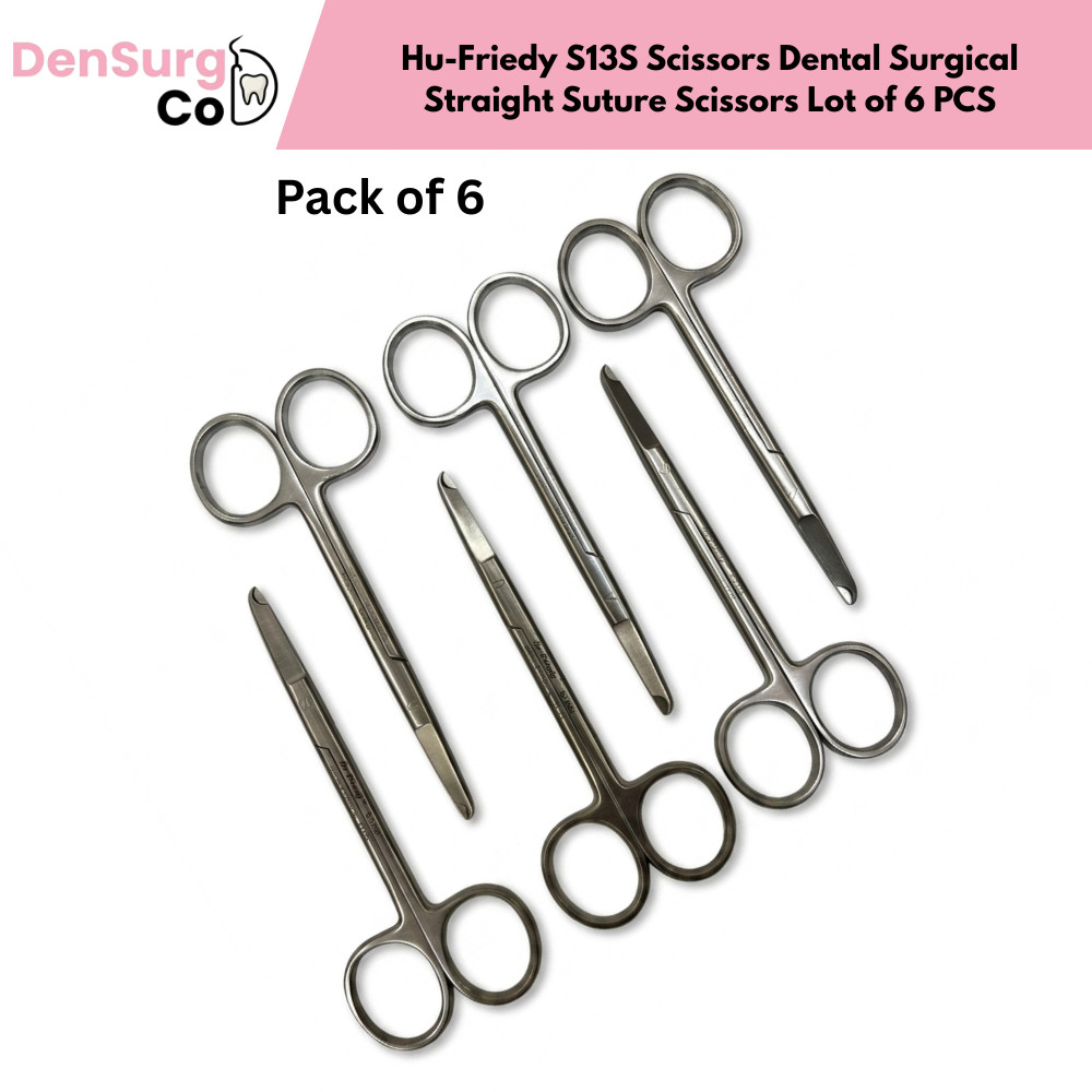 Hu-Friedy S13S Scissors Dental Surgical Straight Suture Scissors Lot of 6 PCS Hu-Friedy S13S Scissors Dental Surgical Straight Suture Scissors Lot of 6 PCS