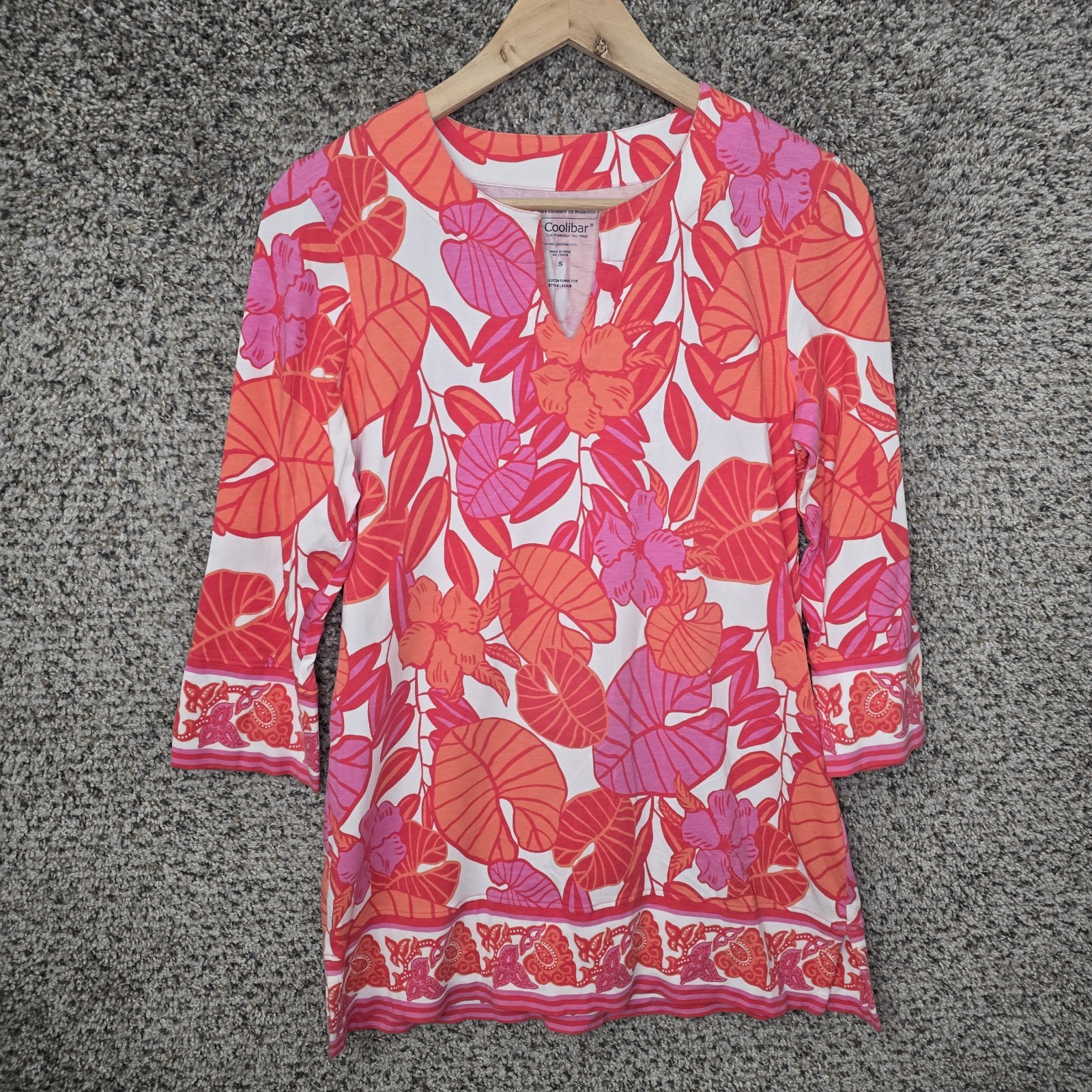 Coolibar Top Womens Small Pink St Lucia Tunic UPF 50+ UV Protection Floral Beach