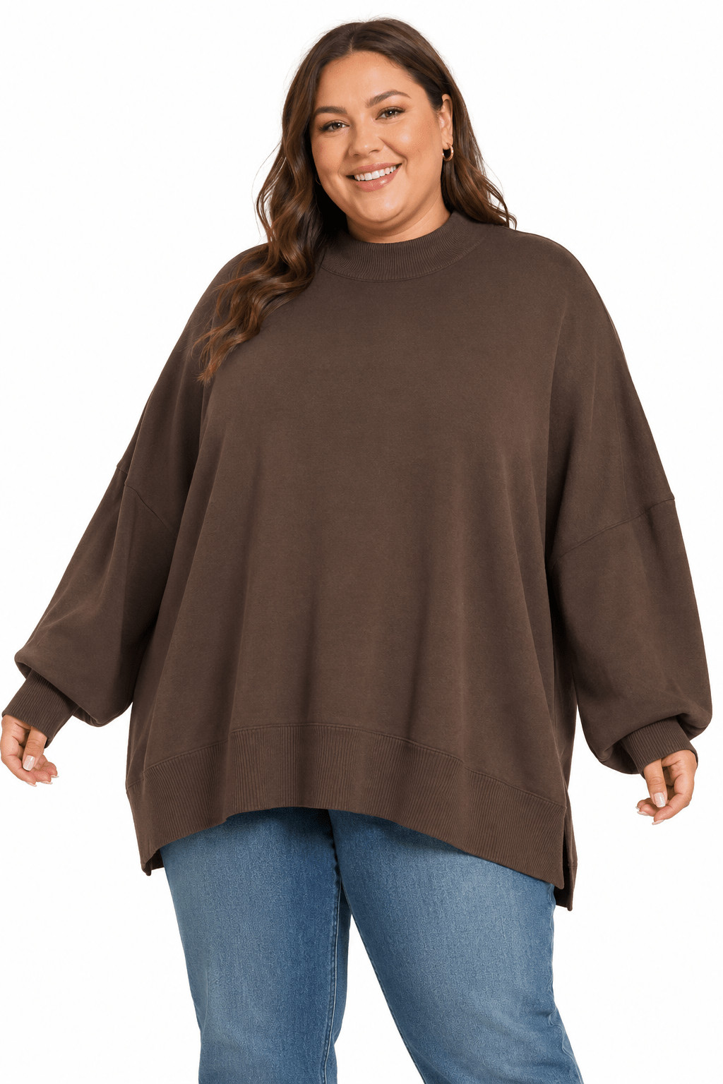 PLUS SIZE ZENANA SIDE SLIT OVERSIZED SWEATER