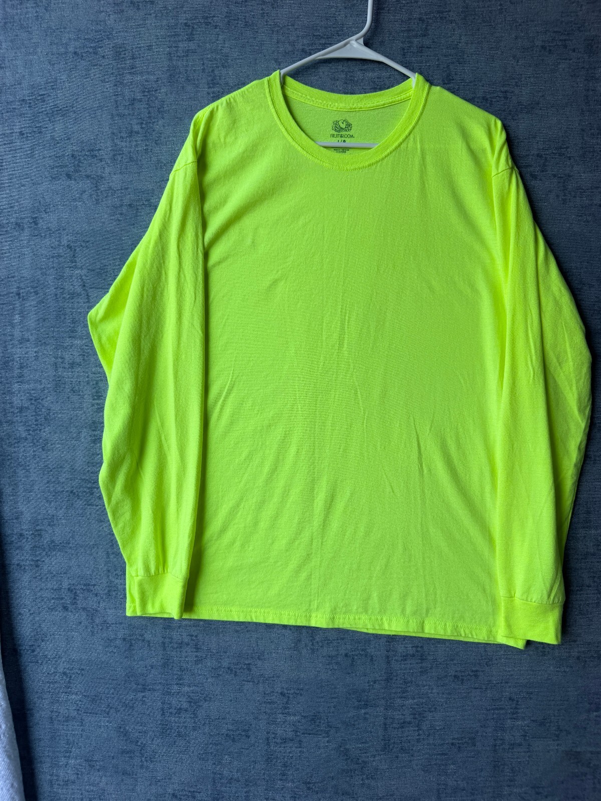 Fruit of the Loom Men’s Neon Green Long Sleeve T-Shirt Size L