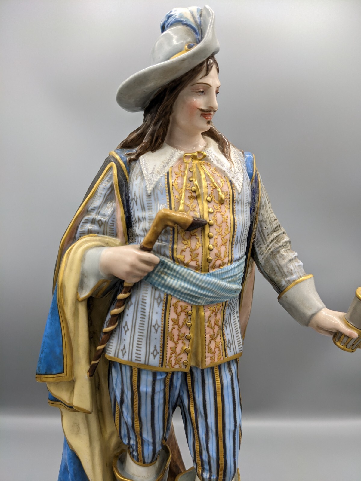 Large Antique French Sevres Paul Duboy  Musketeer Porcelain Figurine 13.5