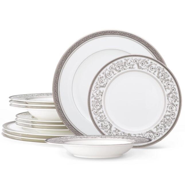 NORITAKE SUMMIT PLATINUM 12-Piece Dinner Set Service For 4 Brand New In Box