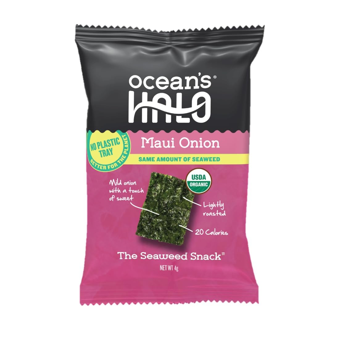 Ocean\'s Halo Trayless Maui Onion Seaweed Snack, Case of 20