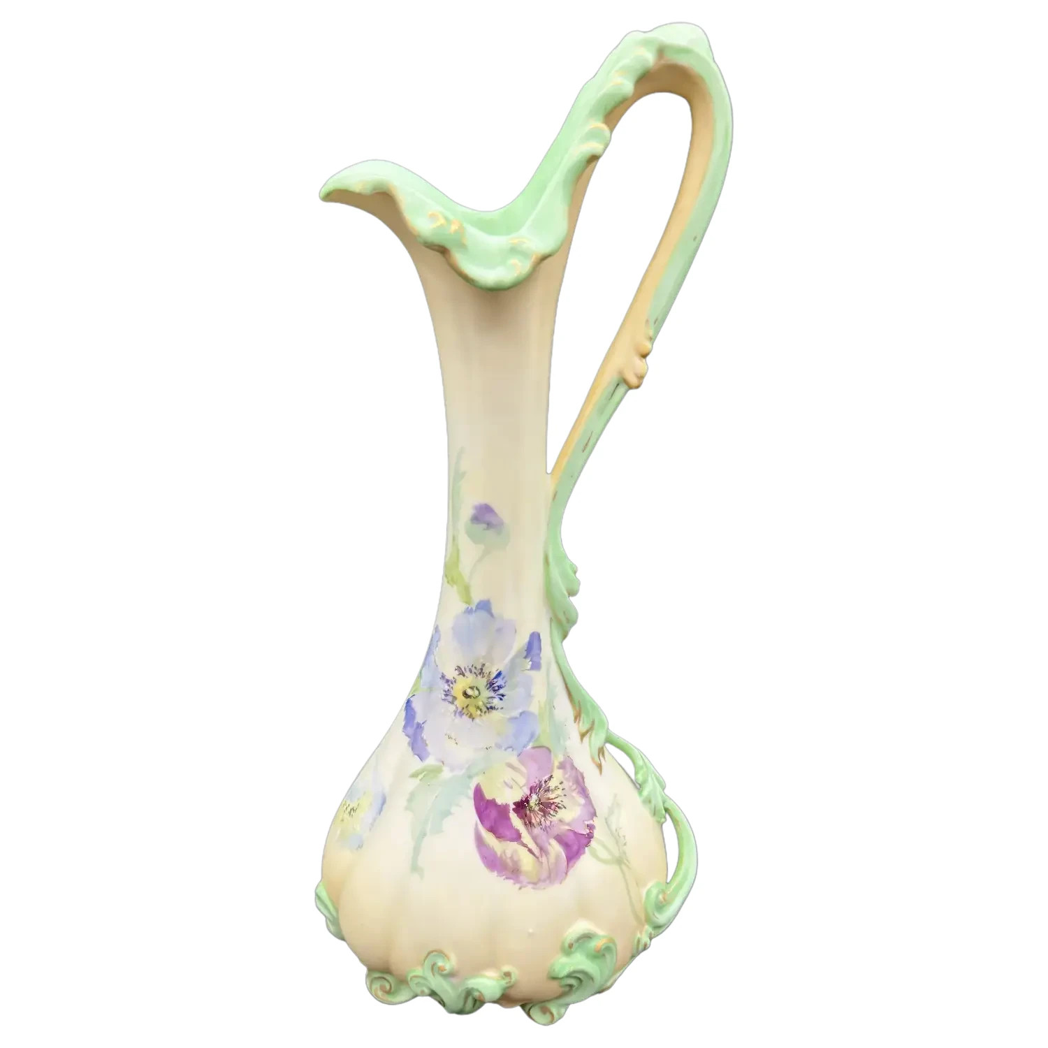 Antique Pairpoint Limoges Porcelain Pitcher, Floral Art Nouveau, 15.5\