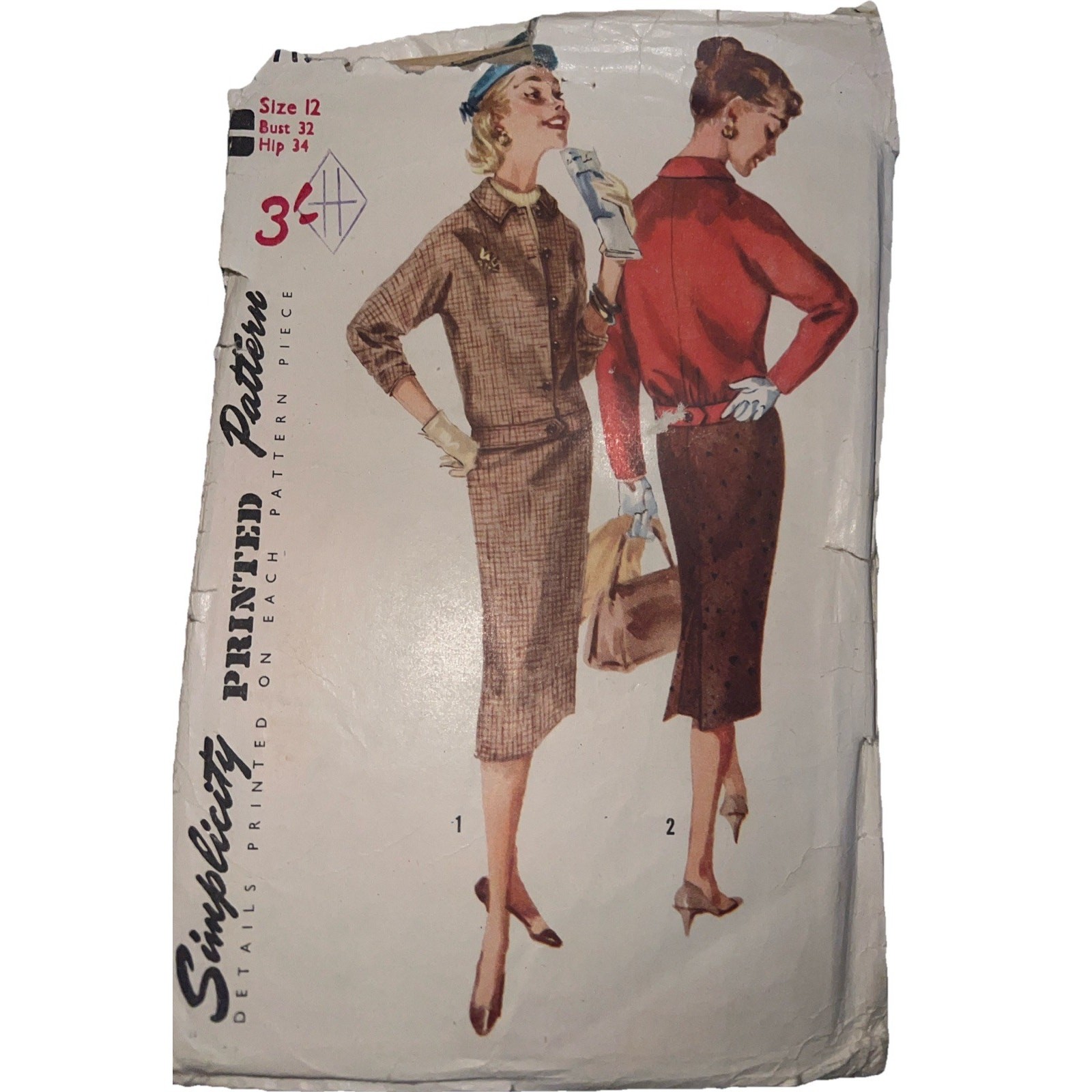 Vintage 1940s Simplicity 1719 Two Piece Skirt Suit Jacket Sewing Pattern 12 CUT Vintage 1940s Simplicity 1719 Two Piece Skirt Suit Jacket Sewing Pattern 12 CUT