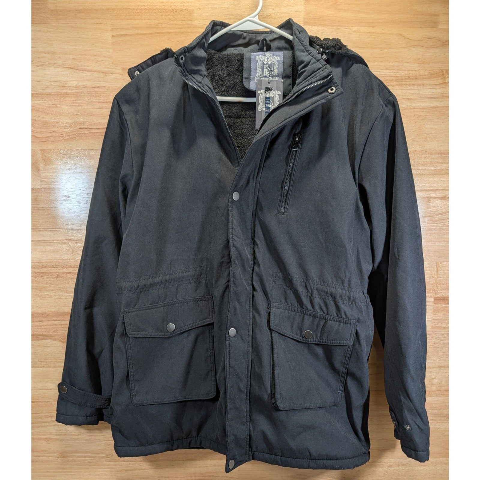 Bleu Grandeur Mens Black Sherpa Lined Parka Jacket Hooded 20M860-HJ399D XL New