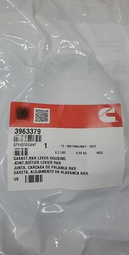One Genuine Cummins Gasket 3963379 Factory Sealed Plastic
