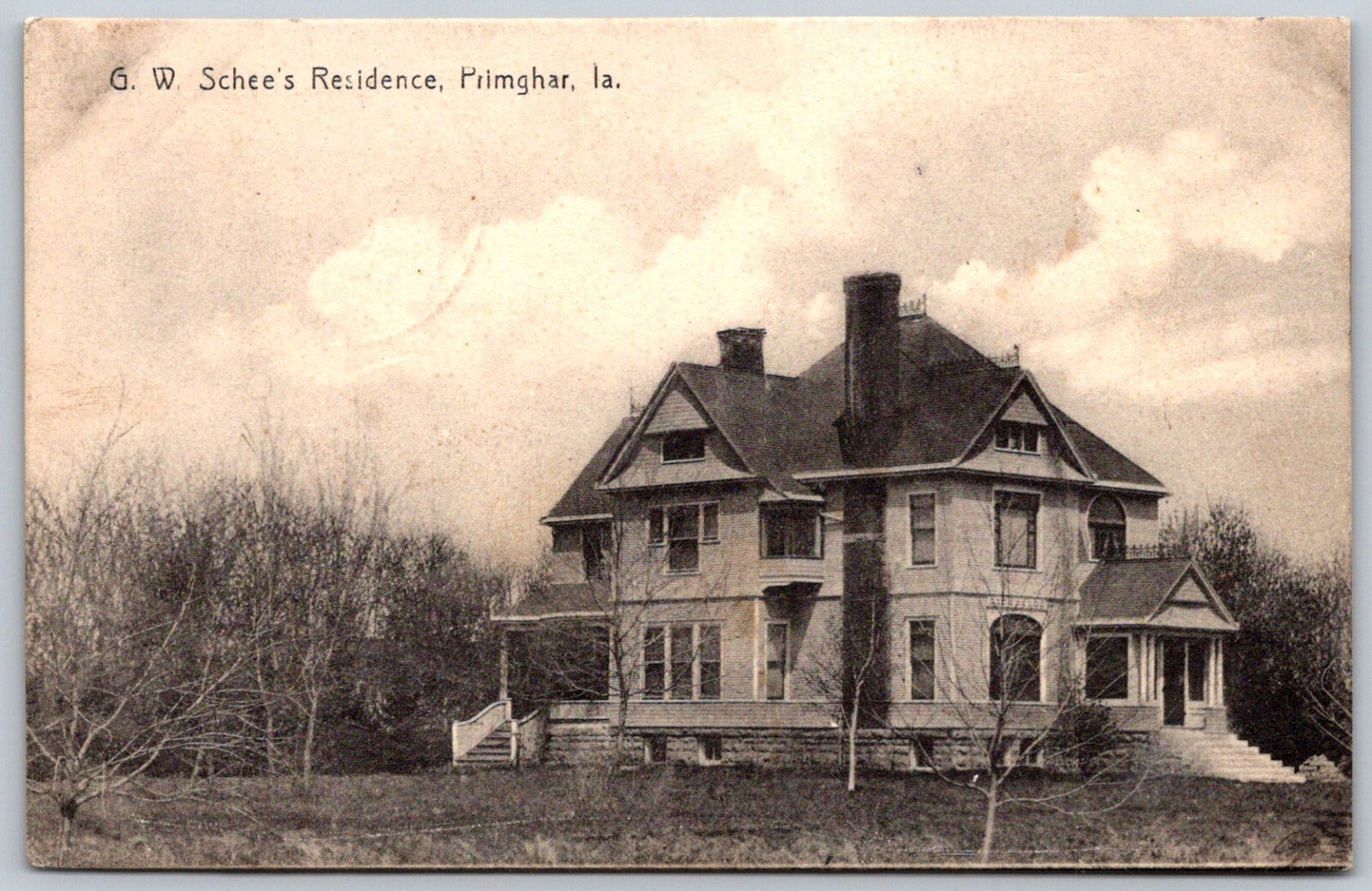 Postcard IA Primghar Iowa G.W. Schee\'s Residence Home IA02