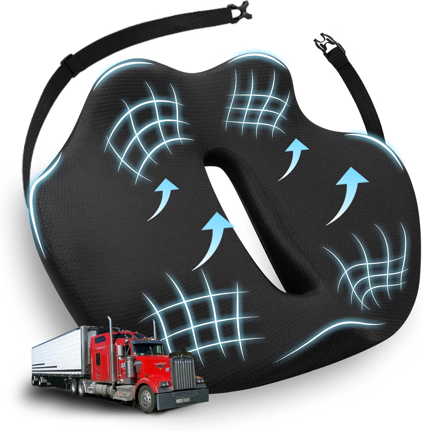 X-Large Seat Cushion for Truck Driver, Upgraded X-Large-Black, Black 