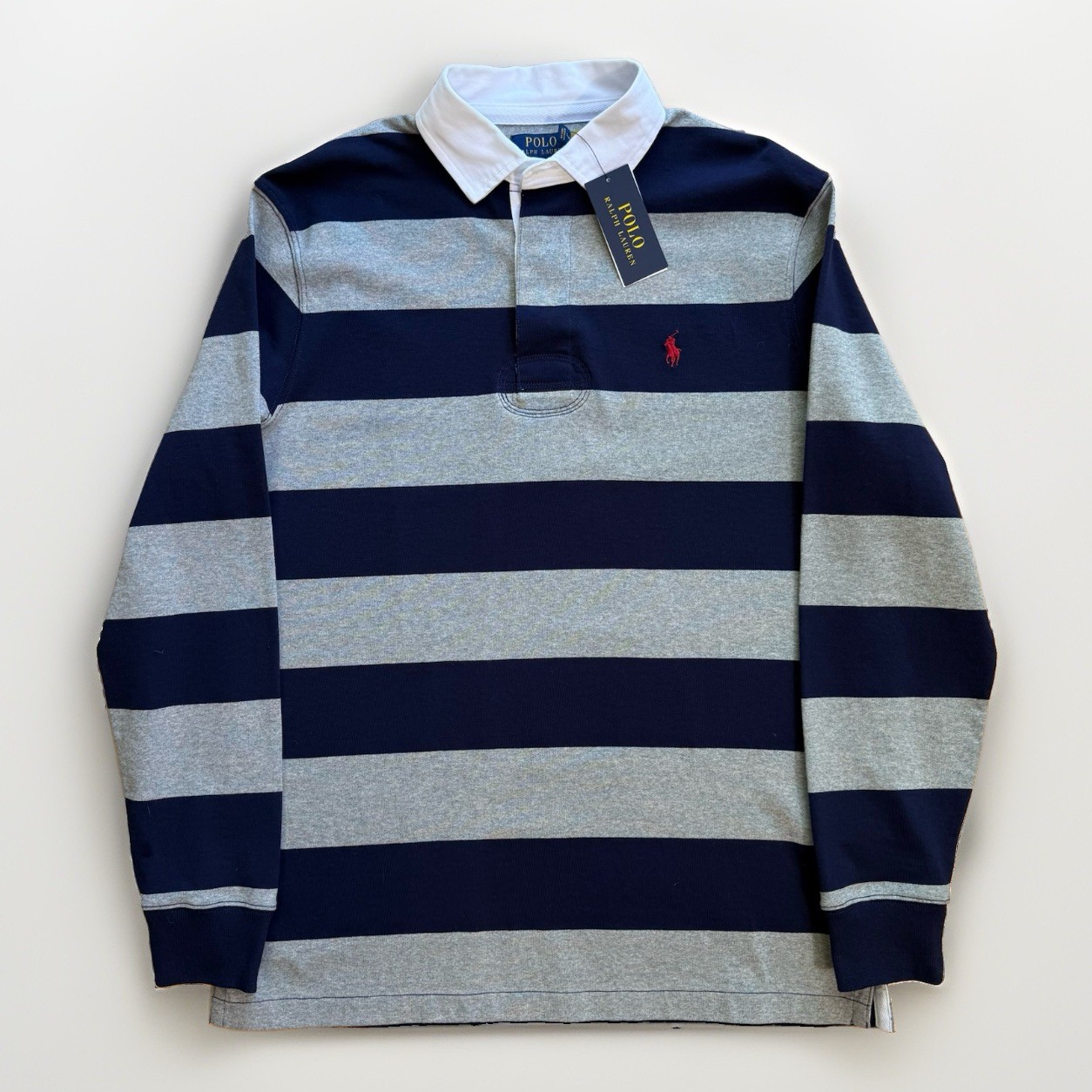 Polo Ralph Lauren Rugby Shirt Medium Navy Gray Striped Long Sleeve New York NWT Polo Ralph Lauren Rugby Shirt Medium Navy Gray Striped Long Sleeve New York NWT