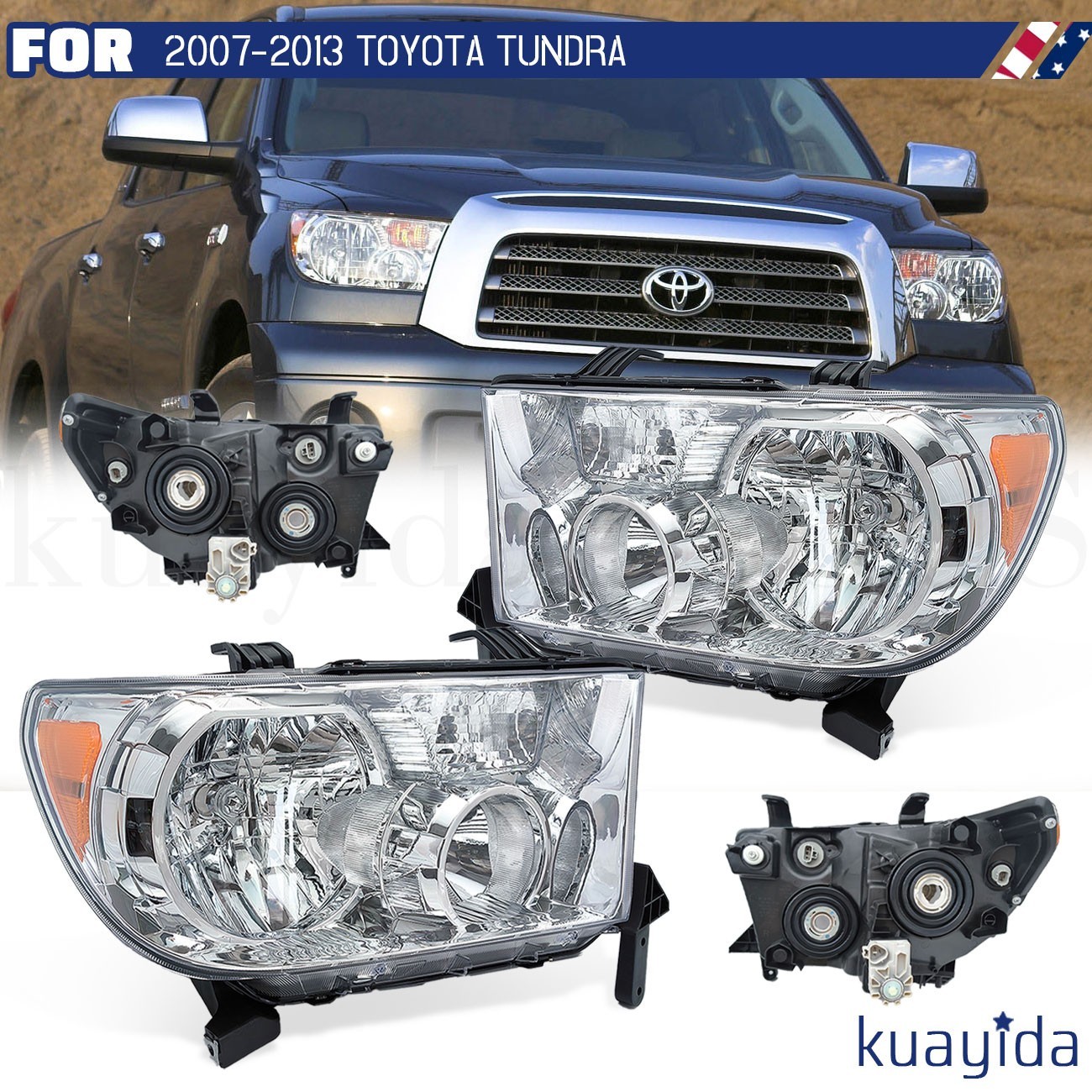 Pair LH+RH Headlights Set with Level Adjuster Fits 2009-2013 Toyota Tundra SR5