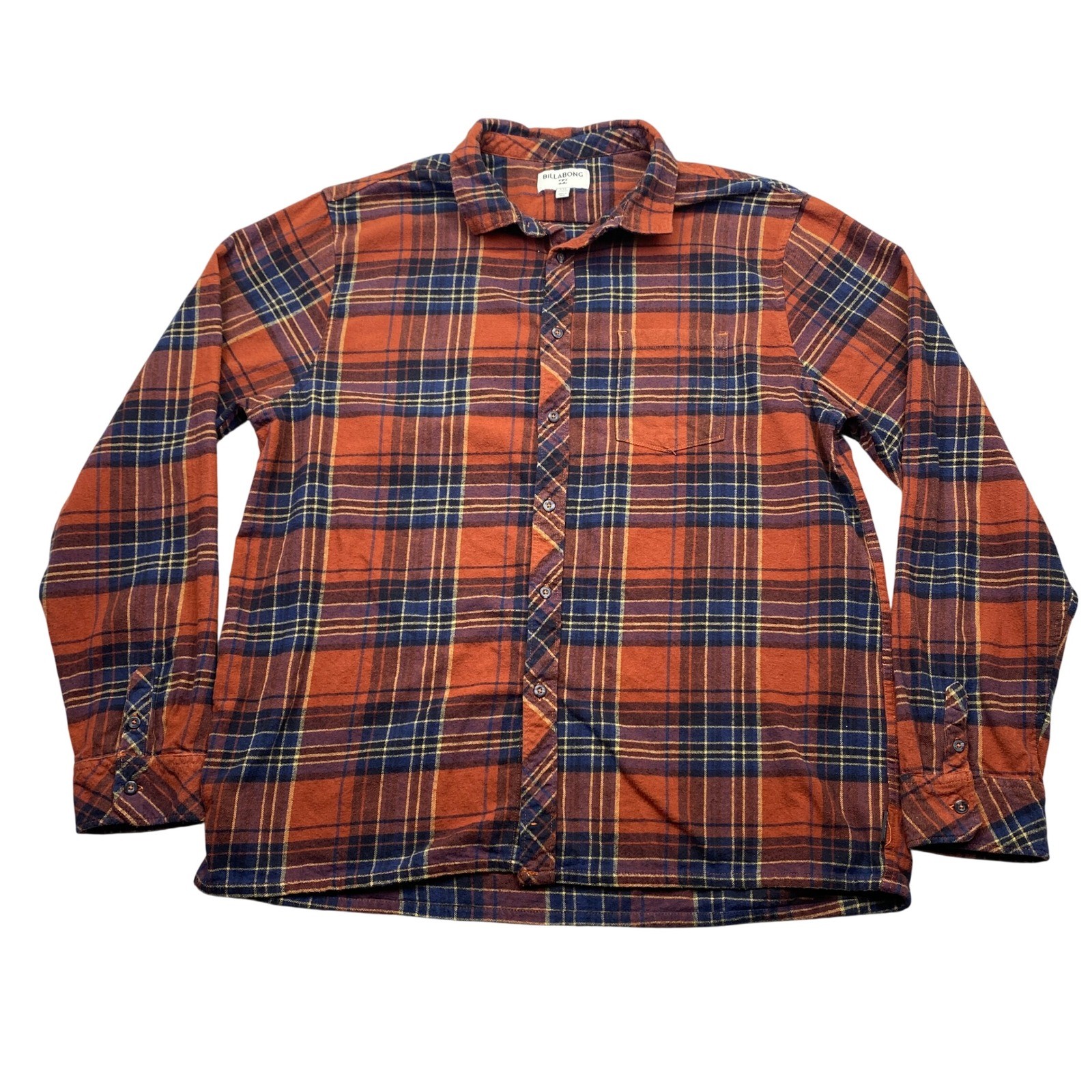 Billabong Coastline Flannel Shirt Mens XXL Orange Navy Blue Plaid M532VBCO