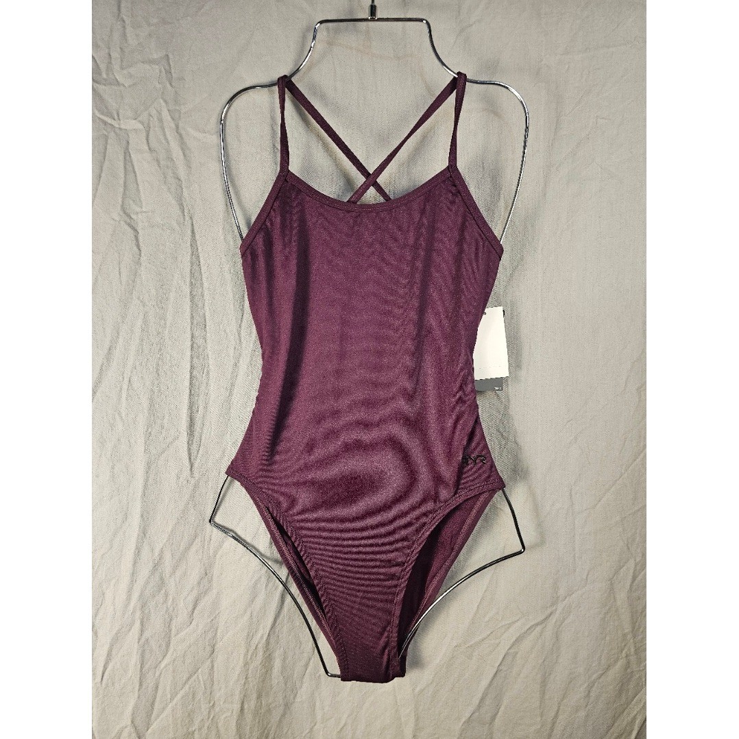 TYR Womens Performance One Piece Swimsuit Burgundy Cross Back Size 28 S TYR Womens Performance One Piece Swimsuit Burgundy Cross Back Size 28 S