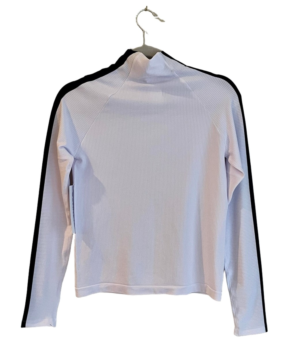 Athleta Renew Seamless Mock Neck Top Womens S White Navy Stripe Long Sleeve NWT