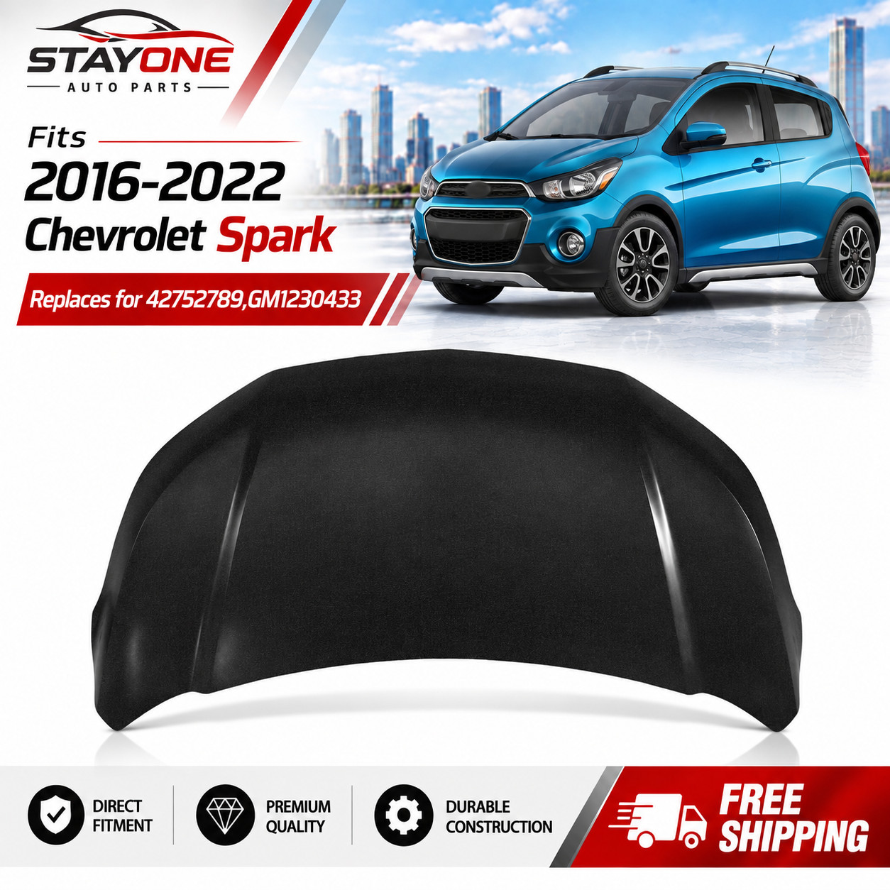 New Front Hood Panel Black For 2016-2022 Chevrolet Spark #42752789 GM1230433