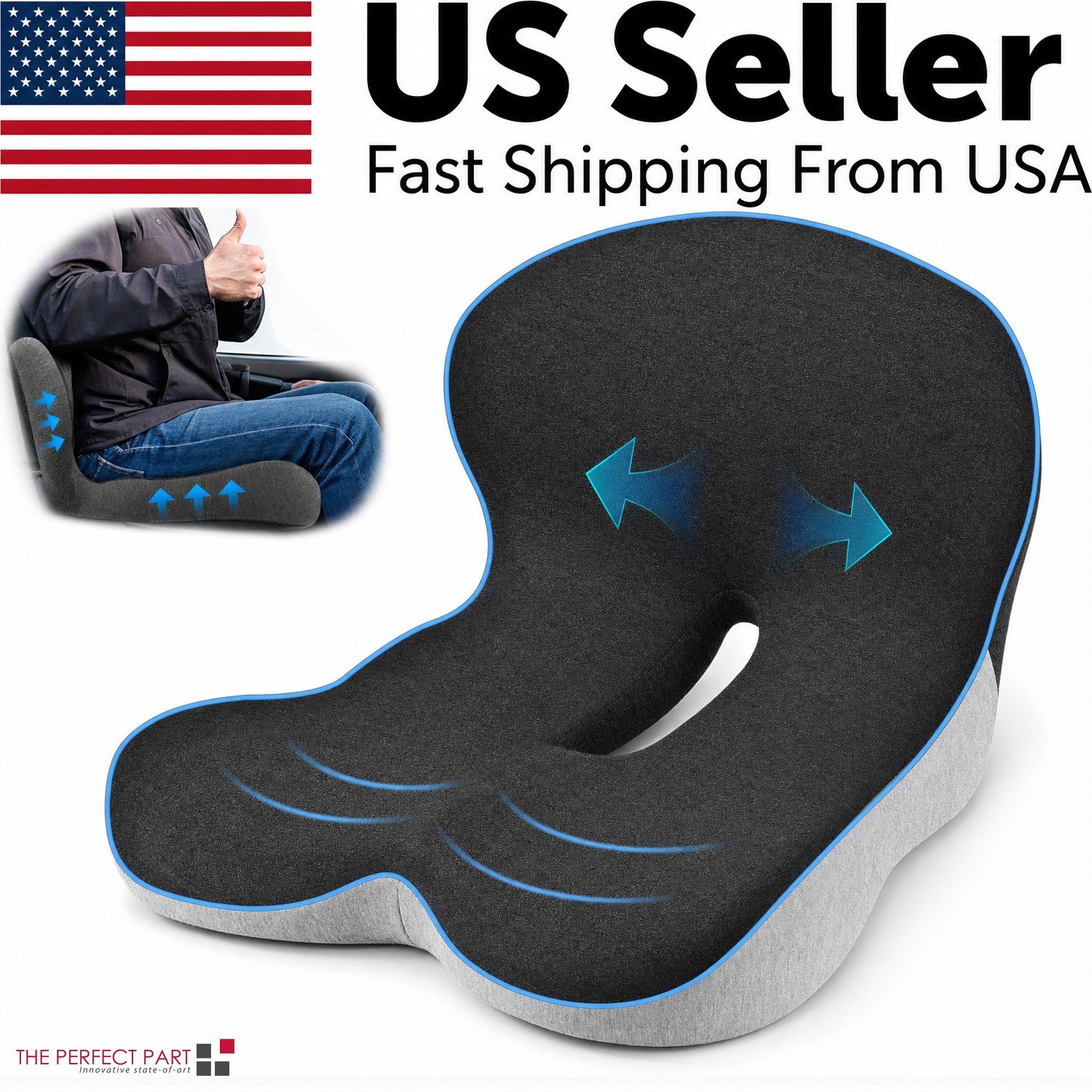 Memory Foam Seat Cushion w/Lumbar Support Pillow for Back & Sciatica Pain Relief