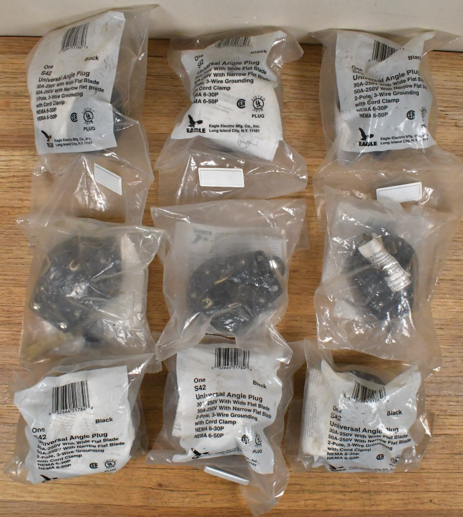 LOT of 9 NEW Vtg EAGLE Heavy Duty Universal NEMA Power Plugs NEW NOS