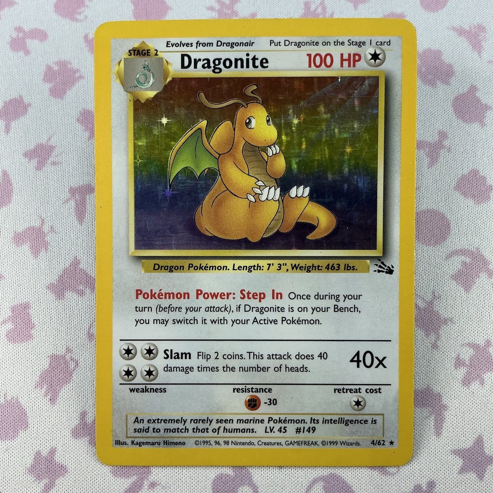 Wizards of the Coast Dragonite 4/62 - Fossil Holo Rare - Unlimited - Pokémon HP Wizards of the Coast Dragonite 4/62 - Fossil Holo Rare - Unlimited - Pokémon HP