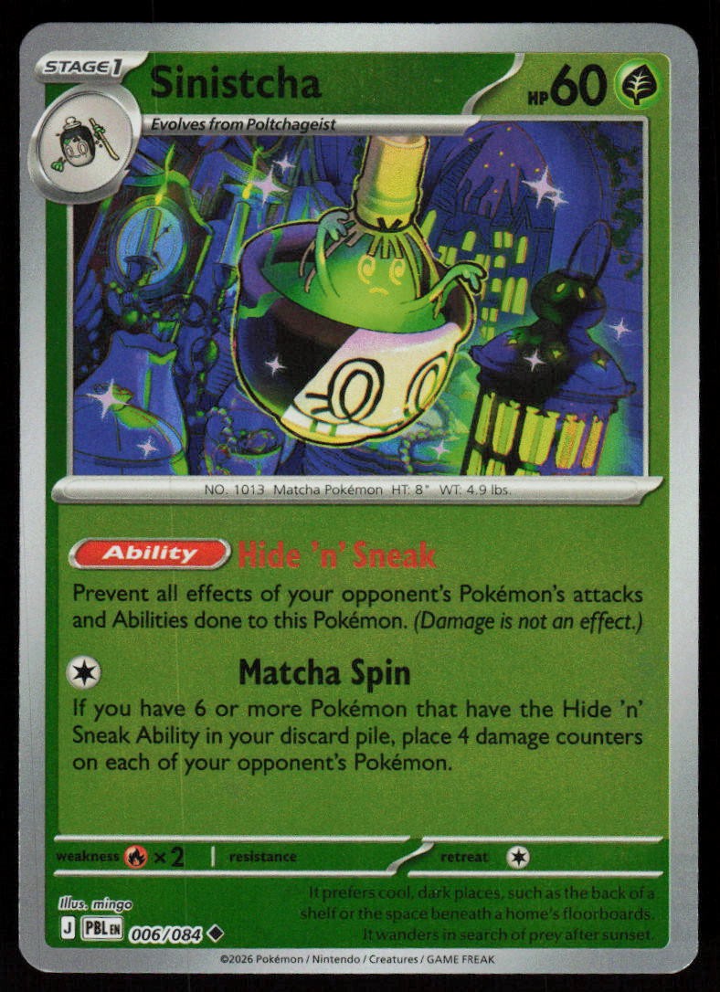 Sinistcha 006/084 Uncommon Pitch Black Pokemon Reverse Holo Near Mint