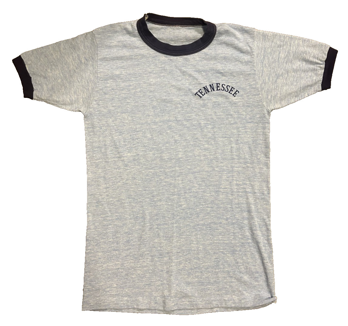 VTG 60s 70s Champion TENNESSEE Ringer T Shirt Running Man Heather Blue