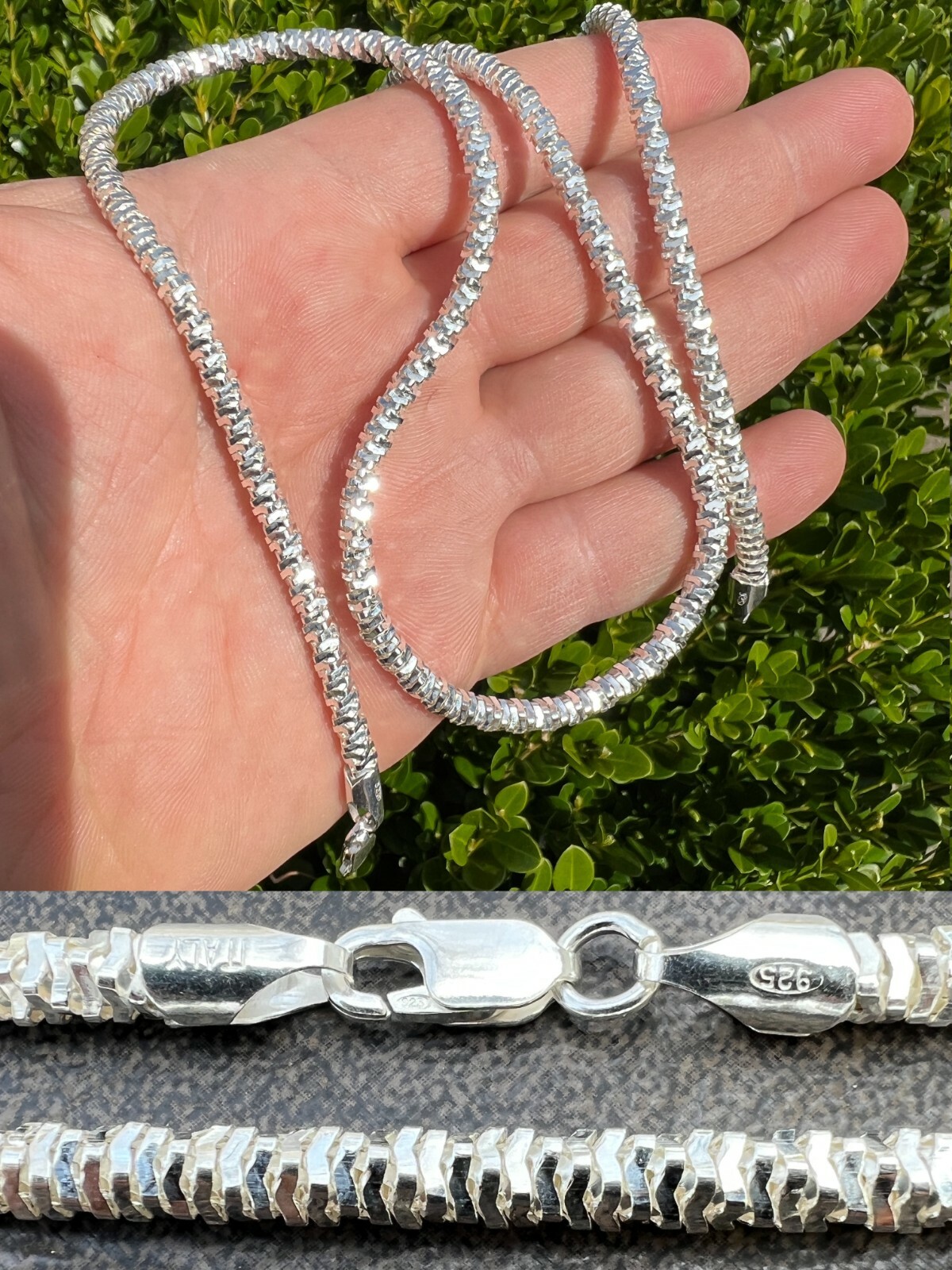 Real 925 Sterling Silver Diamond Cut Sparkle Ice Rope Chain Necklace 4mm 16-30\
