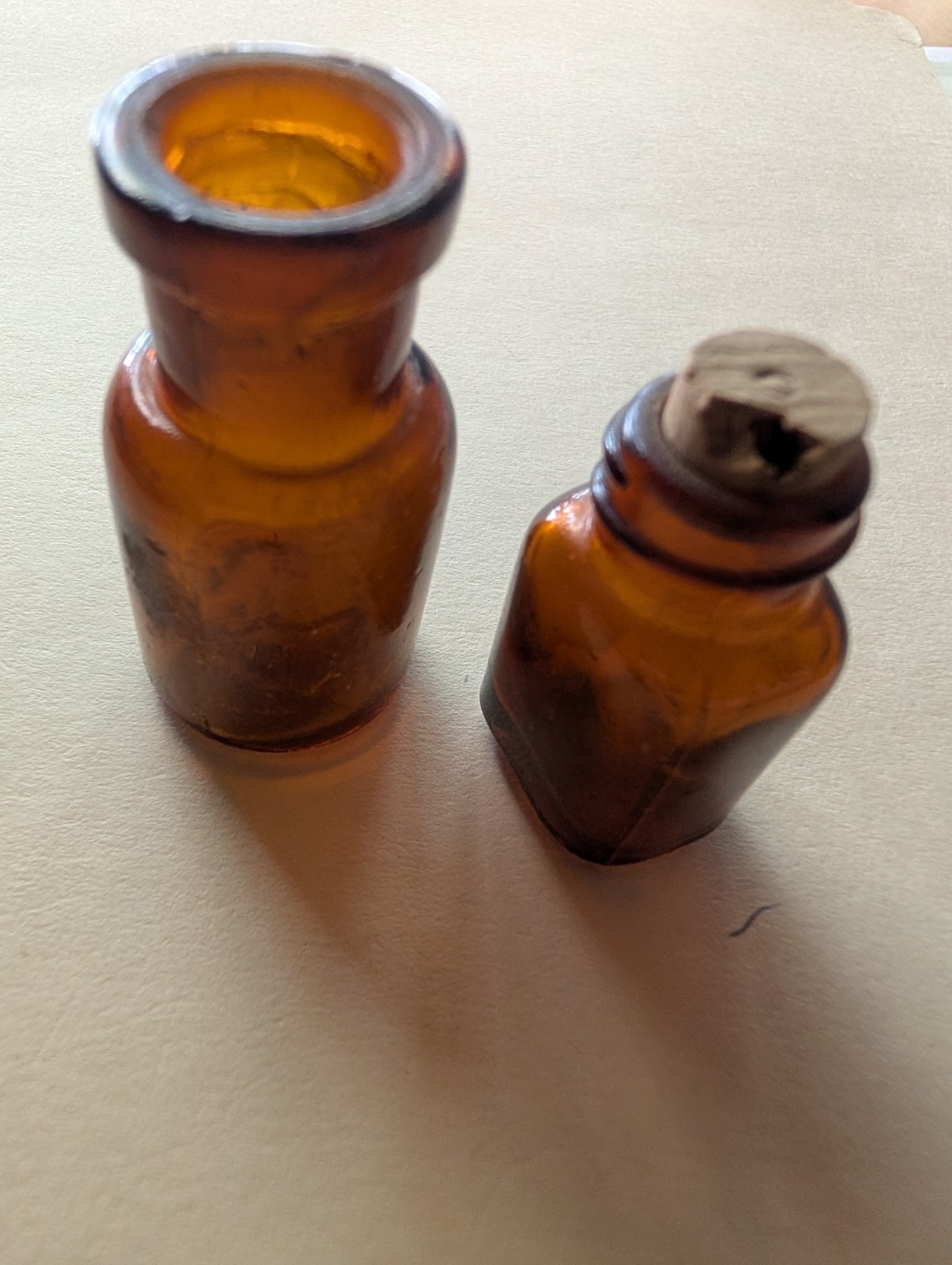 2 ANTIQUE SMALL AMBER MEDICINE BOTTLES